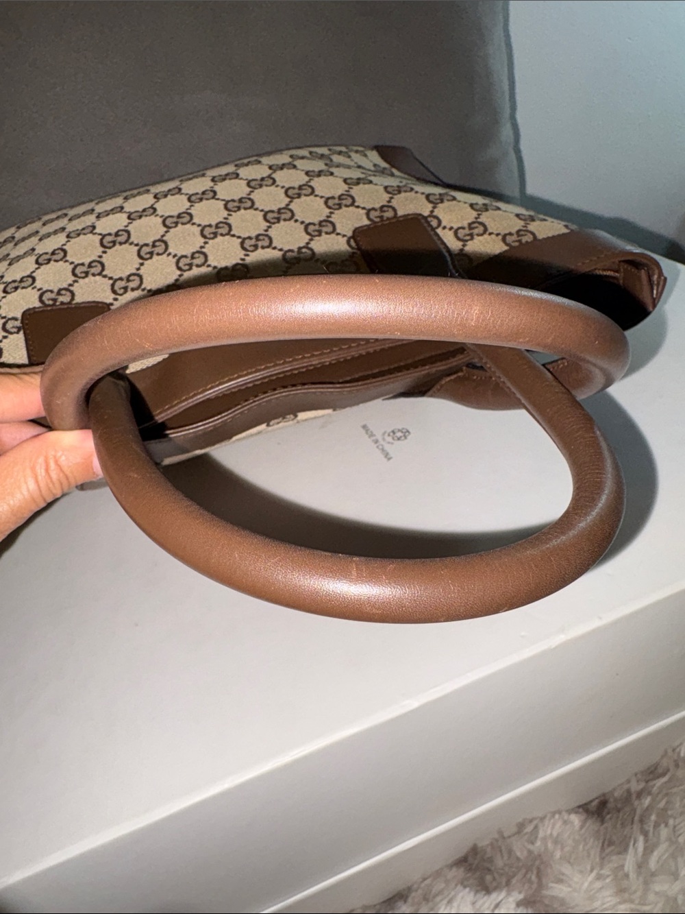 Gucci Beige GG Canvas Tote with Brown Leather Trim - Picture 6 of 12